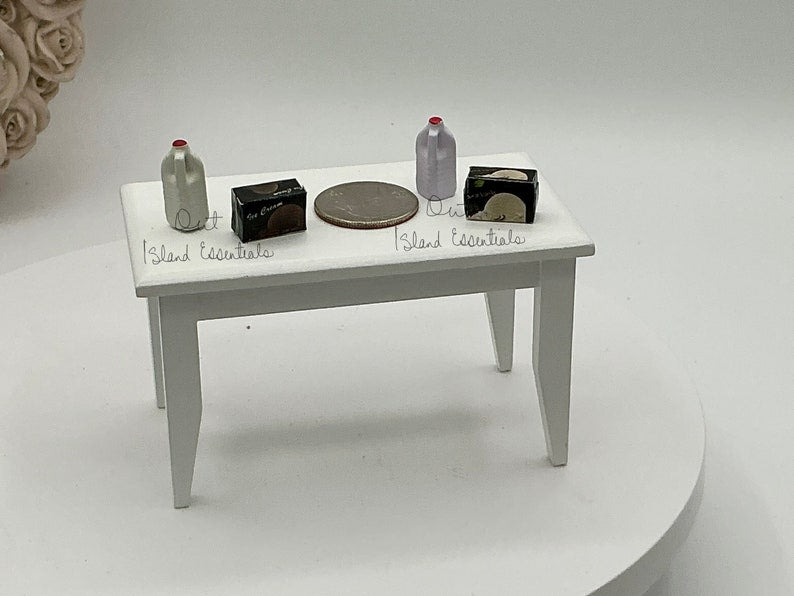 Miniature Milk And Ice Cream | Dollhouse Dessert I Miniature Half Gallon Milk And Ice Cream I Miniature Dollhouse Food I 1:12 Scale