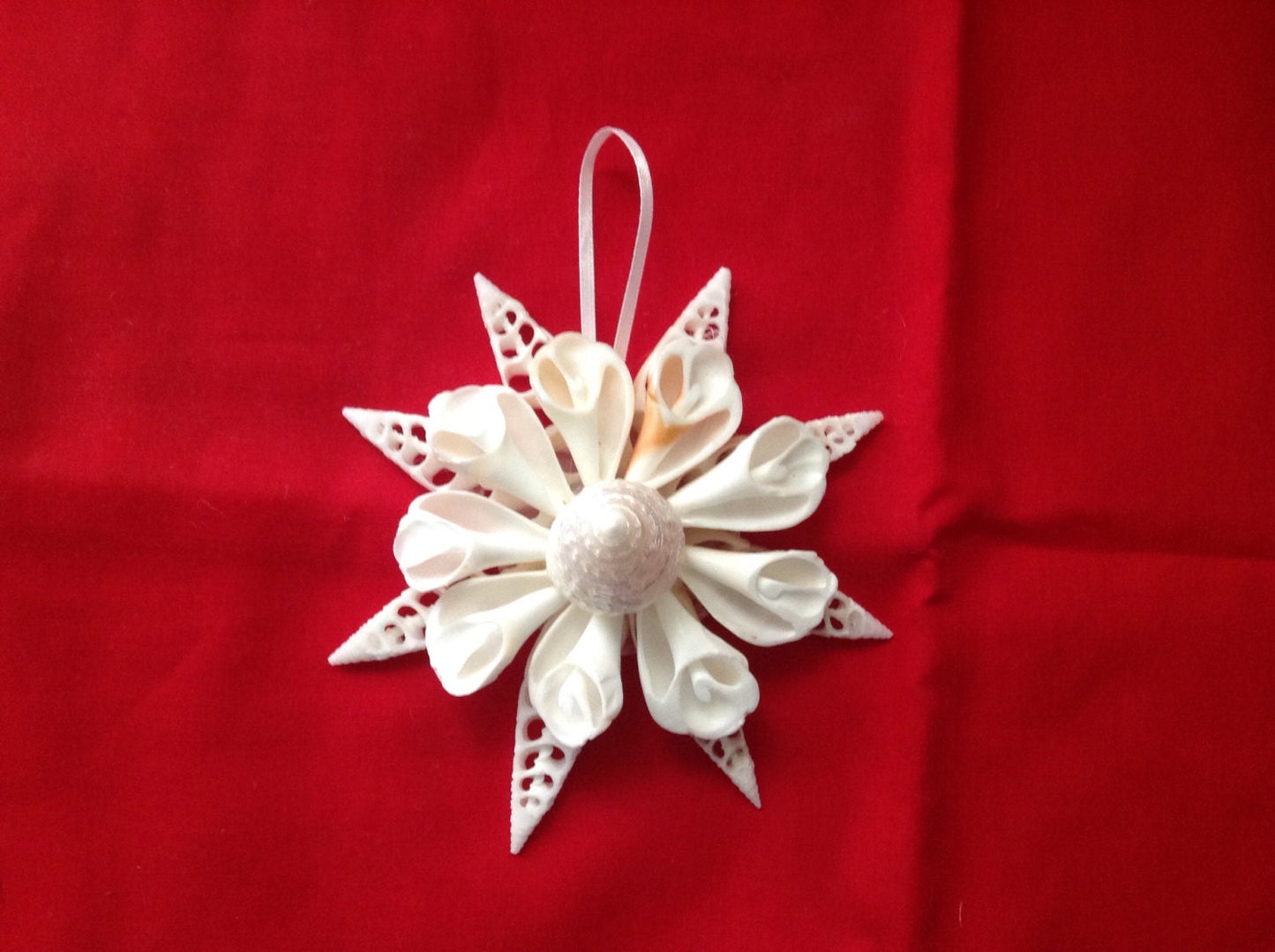 Seashell Snowflake I All White Starburst Ornament, I White Christmas Ornament I Sea Shell Christmas Ornament I Coastal Christmas Ornament