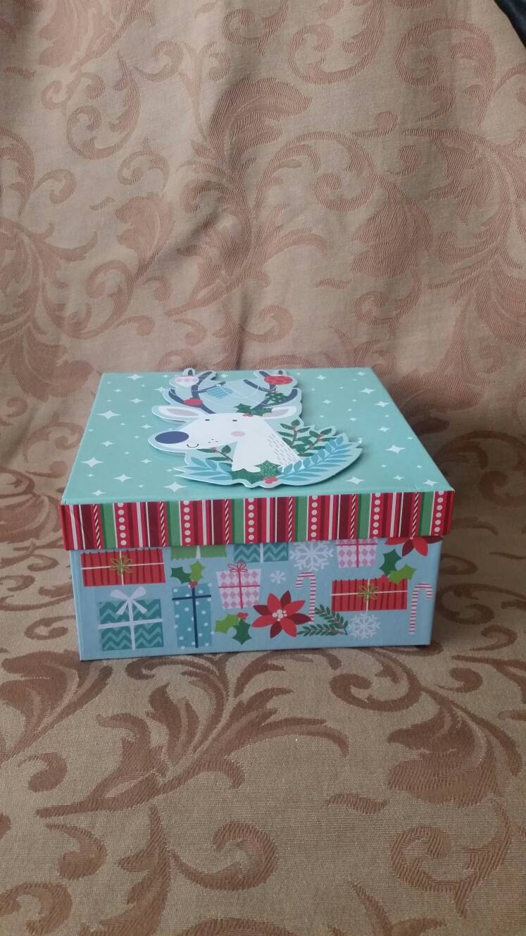 Reindeer 3D Gift Box, Ornament Gift Box, Ornament Exchange Gift Box, FREE Shipping WITH Ornament Purchase 6 3/4 x 6 3/4 x 3 3/8"