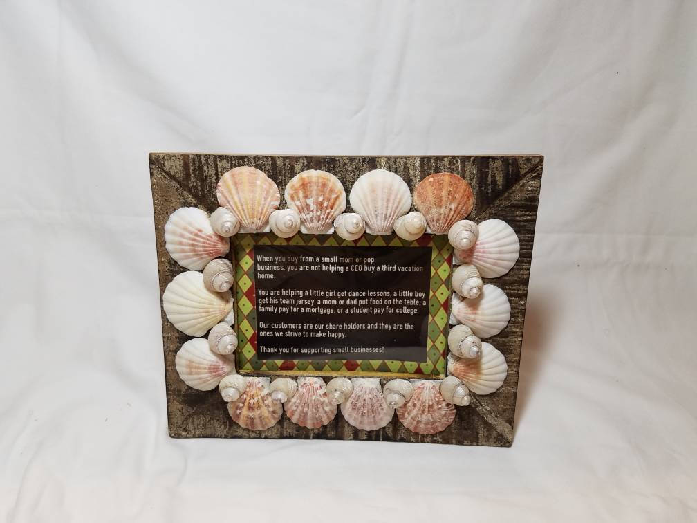 Wood And Shells Picture Frame, Shell Picture Frame, Coastal Decor Wood Frame, Coastal Decor, 11 x 9 Frame with a 5 x 7 Picture Opening