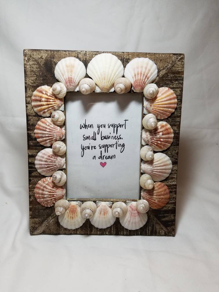 Wood And Shells Picture Frame, Shell Picture Frame, Coastal Decor Wood Frame, Coastal Decor, 11 x 9 Frame with a 5 x 7 Picture Opening