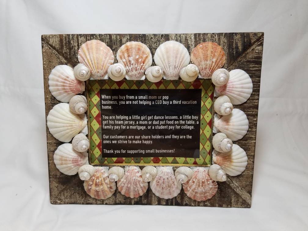 Wood And Shells Picture Frame, Shell Picture Frame, Coastal Decor Wood Frame, Coastal Decor, 11 x 9 Frame with a 5 x 7 Picture Opening