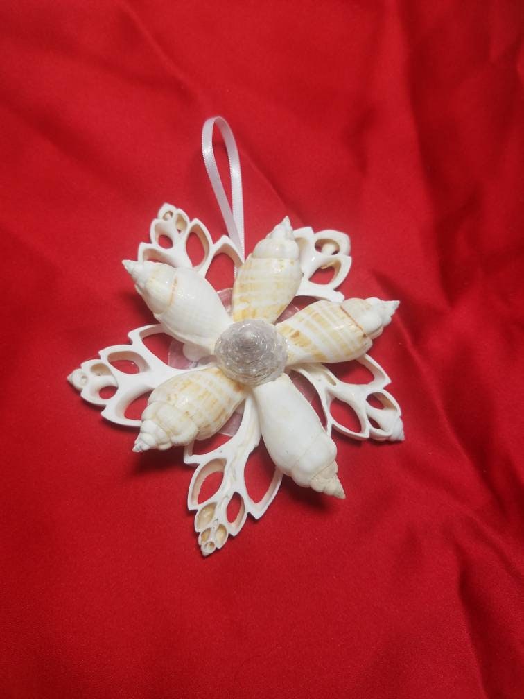 Chula Snowflake, Seashell Ornament, Seashell Christmas Ornament, Beach Ornament, Coastal Ornament, Coastal Christmas