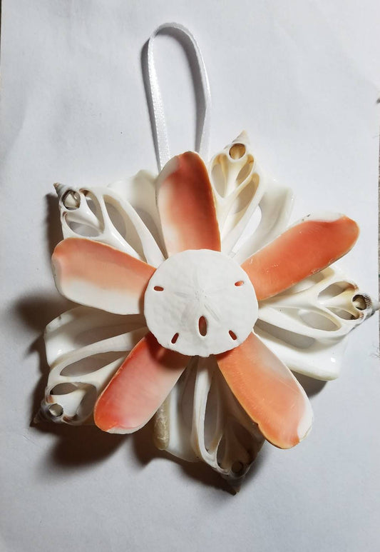 Seashell Snowflake Ornament,  Canarium & Strawberry Snowflake, Seashell Ornament, Seashell Christmas Ornament, Coastal Christmas Ornament