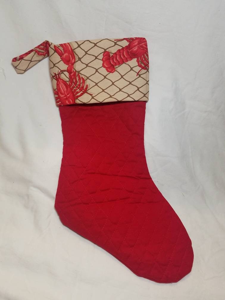 Lobster Christmas! Quilted Christmas Stocking, Beachy Island Christmas Stocking, Christmas Stocking, Red Lobster Stocking