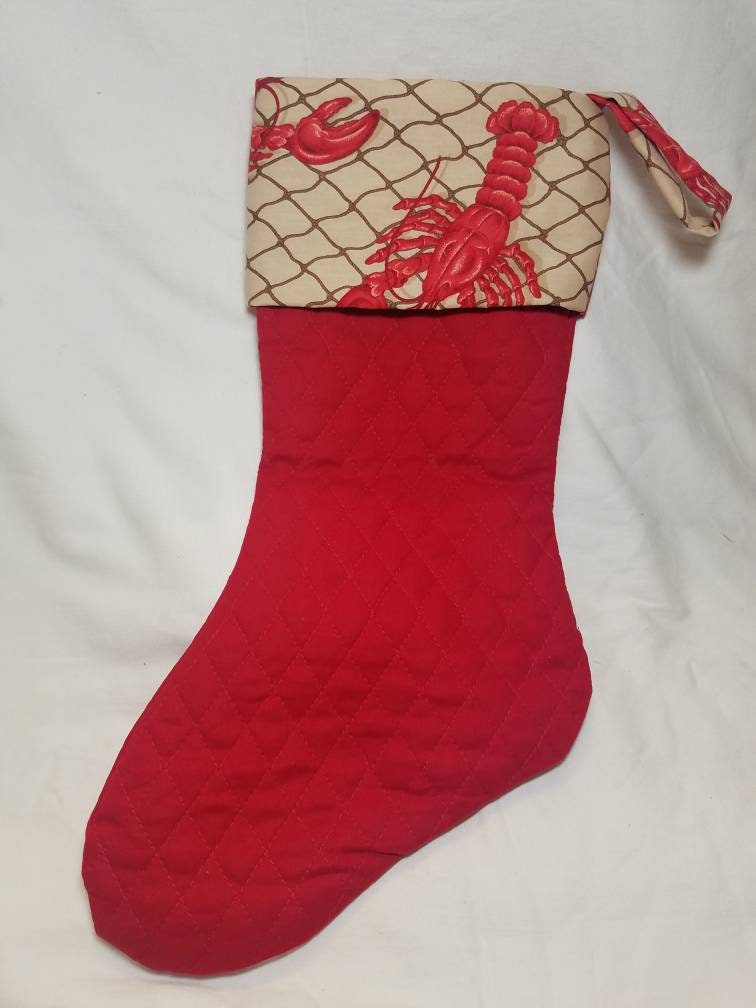 Lobster Christmas! Quilted Christmas Stocking, Beachy Island Christmas Stocking, Christmas Stocking, Red Lobster Stocking