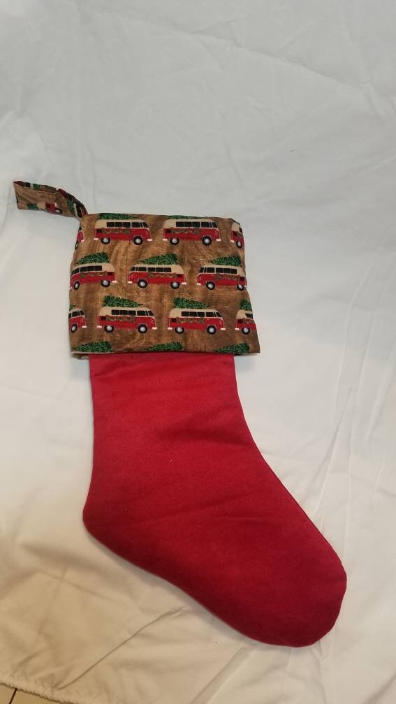 Iconic Red VW Van Quilted Christmas Stocking I Red Bus Christmas Stocking I VW Van Red Christmas Stocking I Hand-Made Christmas Stocking