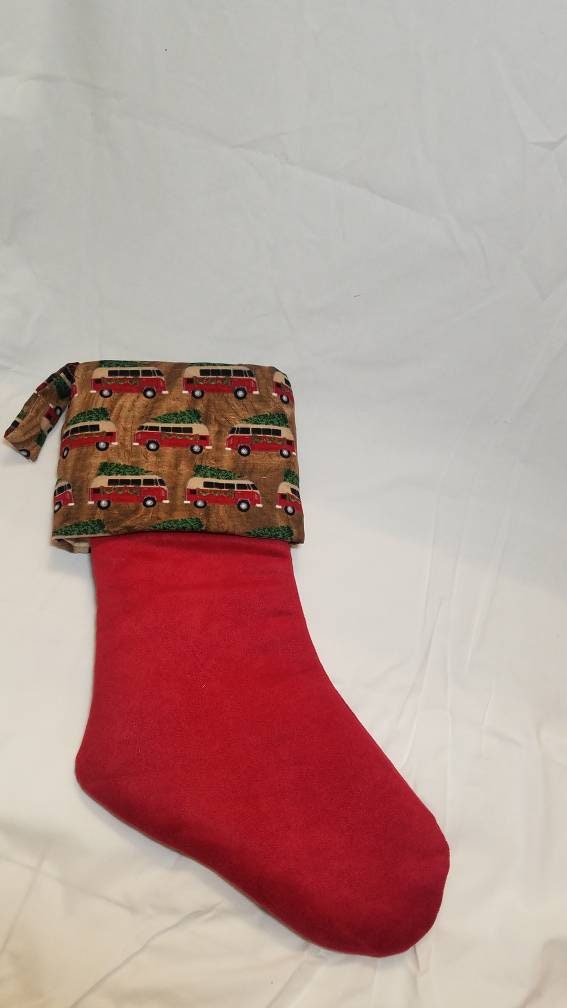 Iconic Red VW Van Quilted Christmas Stocking I Red Bus Christmas Stocking I VW Van Red Christmas Stocking I Hand-Made Christmas Stocking