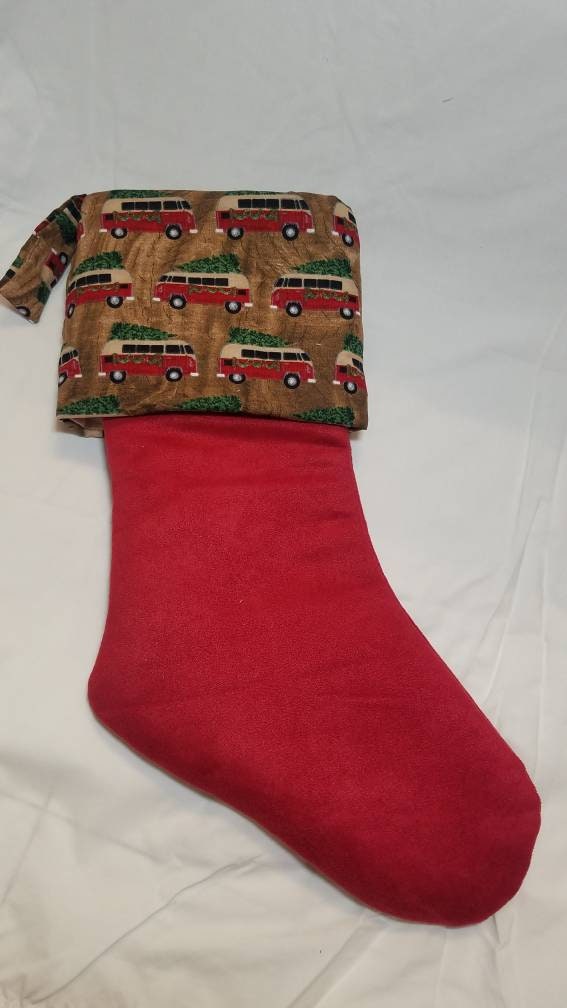 Iconic Red VW Van Quilted Christmas Stocking I Red Bus Christmas Stocking I VW Van Red Christmas Stocking I Hand-Made Christmas Stocking