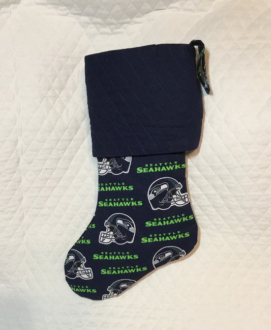 Seahawks Christmas! Seattle Seahawks Stocking with Navy Cuff I Seattle Seahawks Christmas Stocking I NFL Stocking I Football Stocking