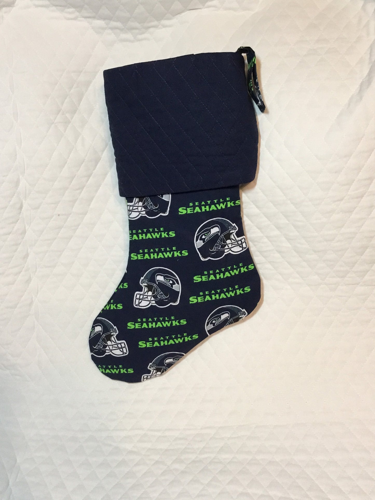 Seahawks Christmas! Seattle Seahawks Stocking with Navy Cuff I Seattle Seahawks Christmas Stocking I NFL Stocking I Football Stocking