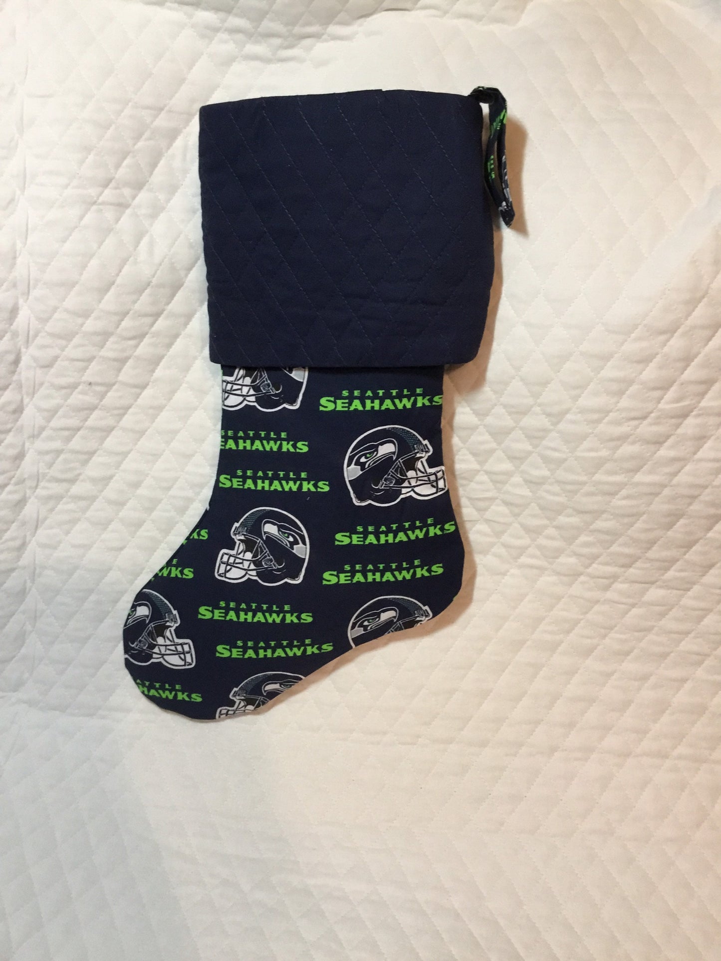 Seahawks Christmas! Seattle Seahawks Stocking with Navy Cuff I Seattle Seahawks Christmas Stocking I NFL Stocking I Football Stocking