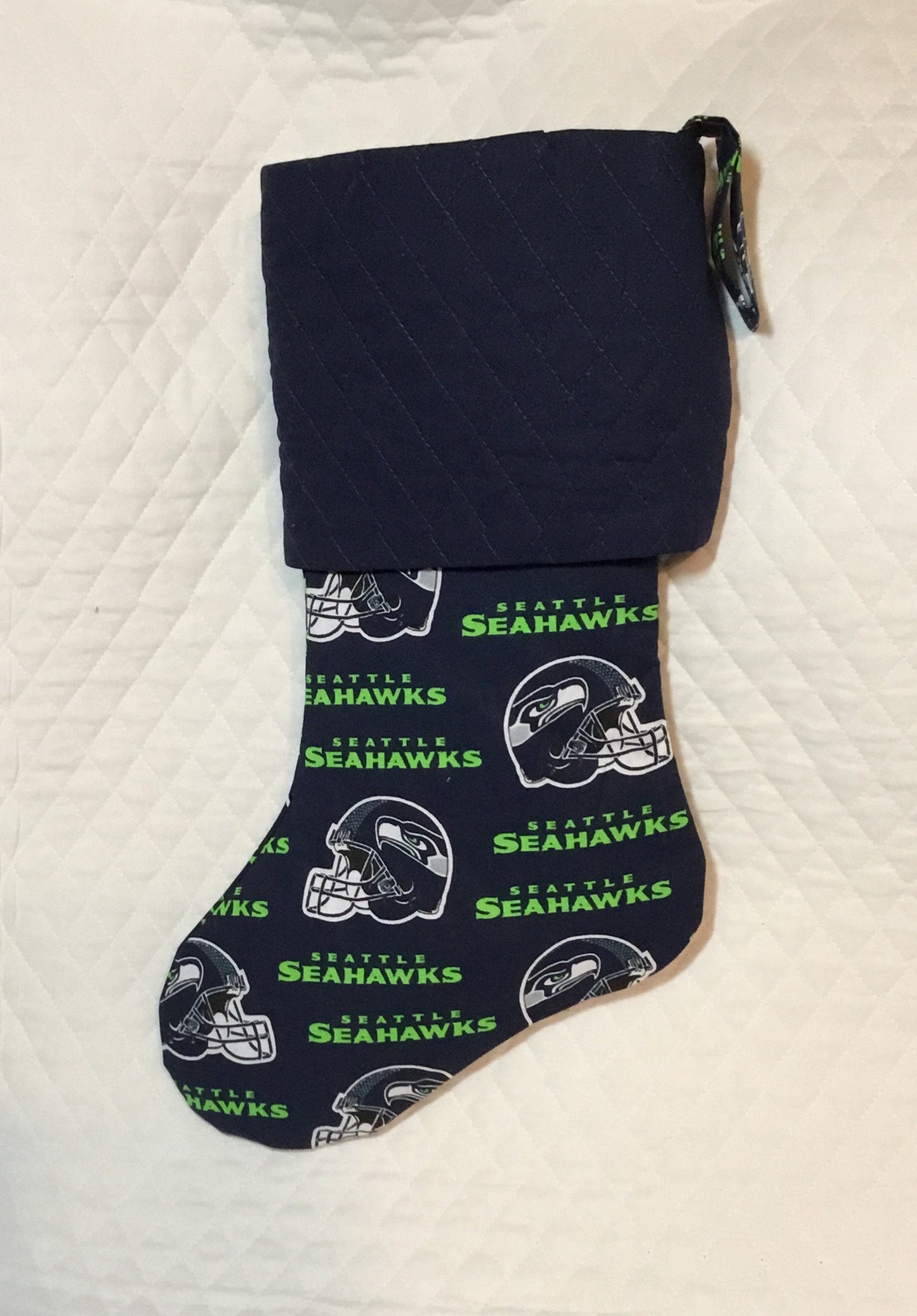 Seahawks Christmas! Seattle Seahawks Stocking with Navy Cuff I Seattle Seahawks Christmas Stocking I NFL Stocking I Football Stocking