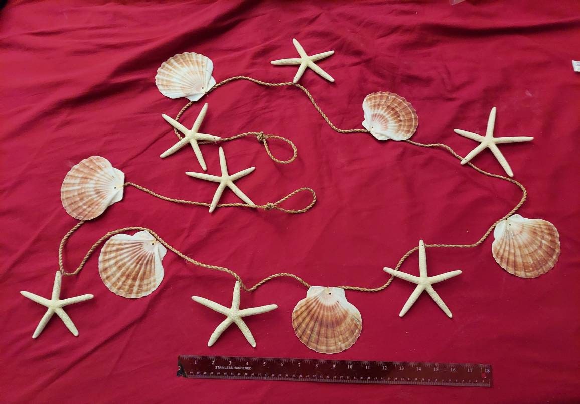 Seashell Garland I Clam and Finger Starfish Garland I Seashell Decor I Shell and Starfish Garland 95 Inch Garland