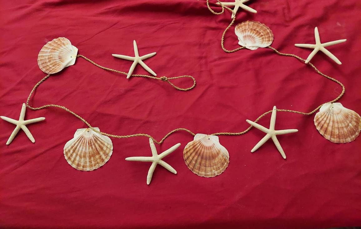 Seashell Garland I Clam and Finger Starfish Garland I Seashell Decor I Shell and Starfish Garland 95 Inch Garland