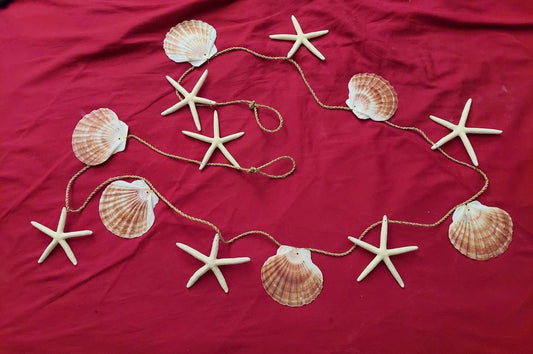 Seashell Garland I Clam and Finger Starfish Garland I Seashell Decor I Shell and Starfish Garland 95 Inch Garland