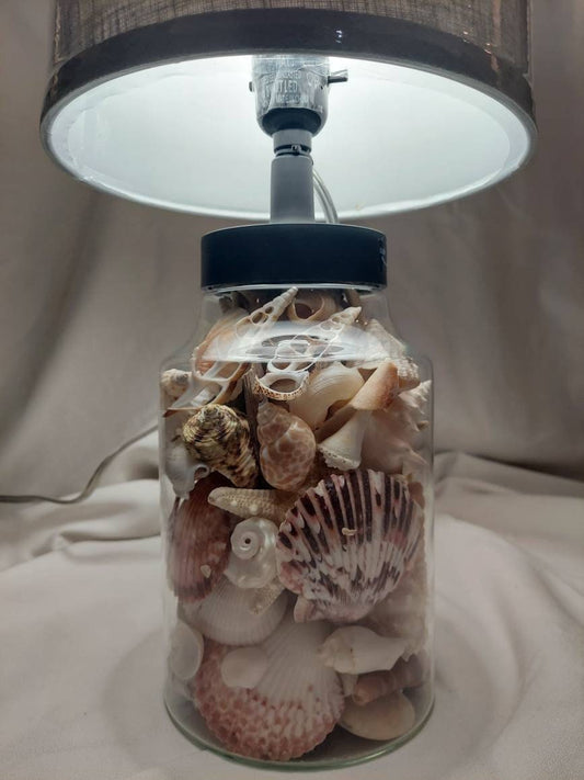 OOAK Coastal Seashell Lamp, Real Seashells Decor Light, Coastal Cottage Lighting