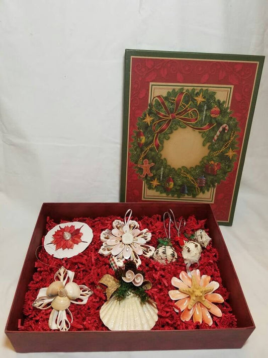 8 Pc Gift Box Assorted Coastal Ornaments I Seashell Christmas Ornament Gift Set I Coastal Gift I Coastal Christmas Gift I Seashell Snowflake