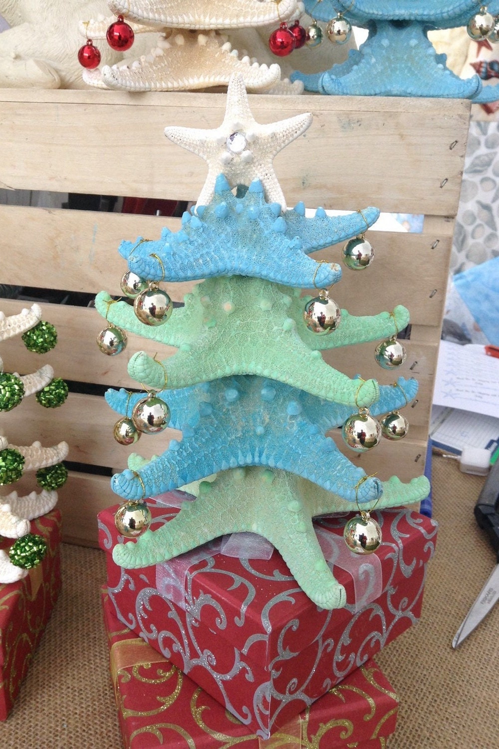 Starfish Christmas Tree Decoration, Rhinestone Starfish Christmas Tree, Starfish Beach Christmas Tree, Table Top Christmas Tree