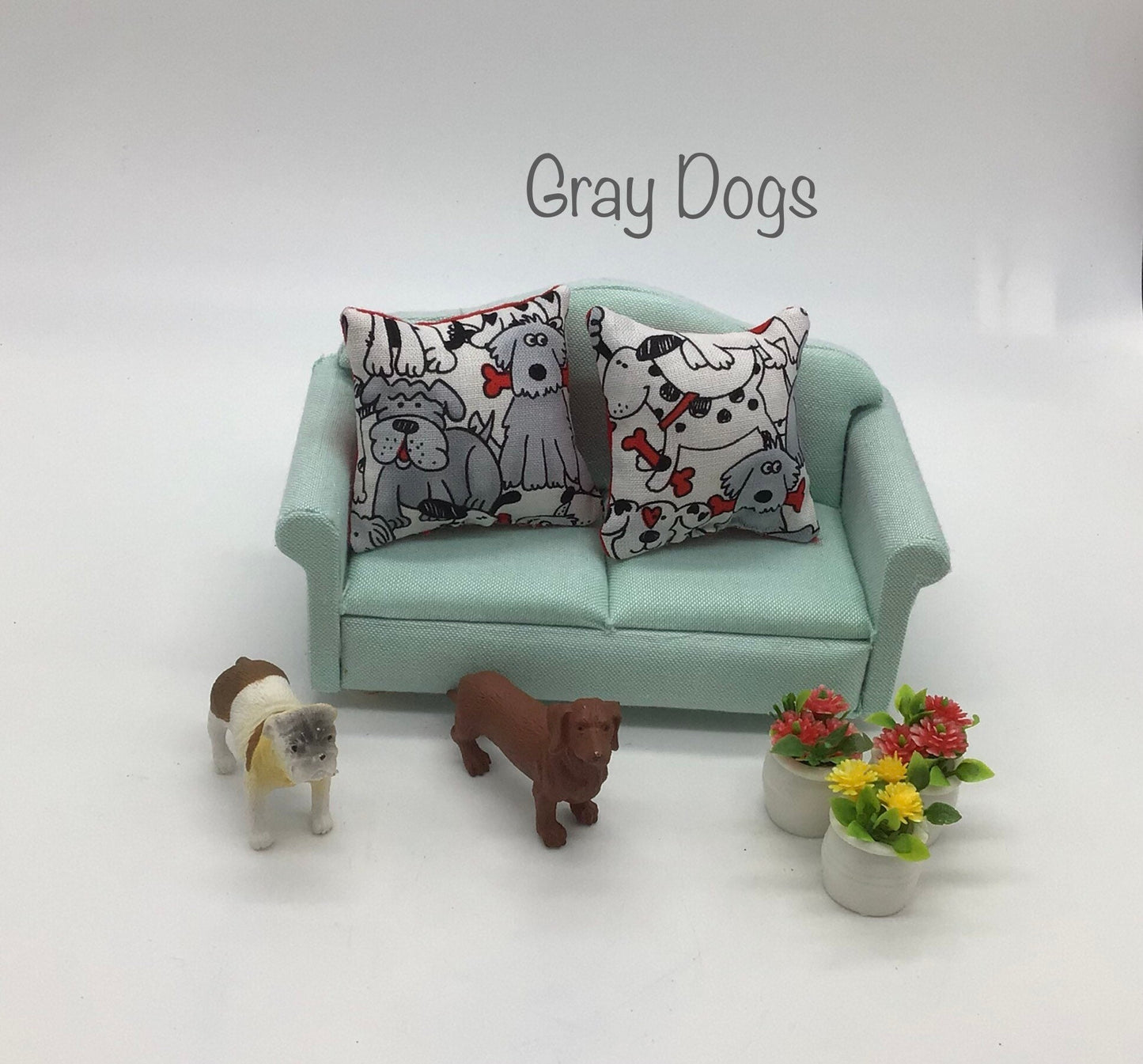 2 or 3 Pc. Dollhouse Miniature Cute Handmade Dog Pillows 1:12 Scale