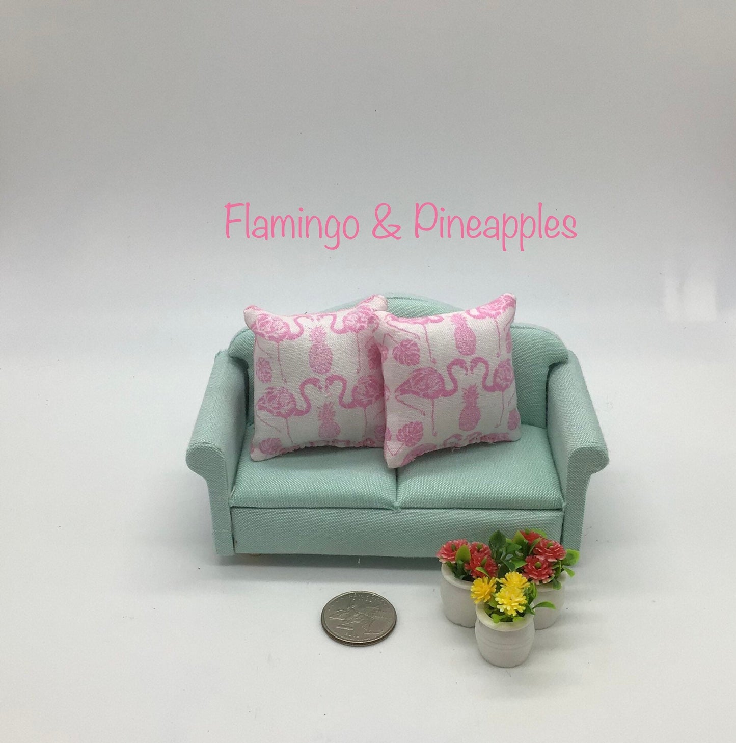 2 Pc. Dollhouse Miniature Flamingo Pillows 1:12 Scale Pillows