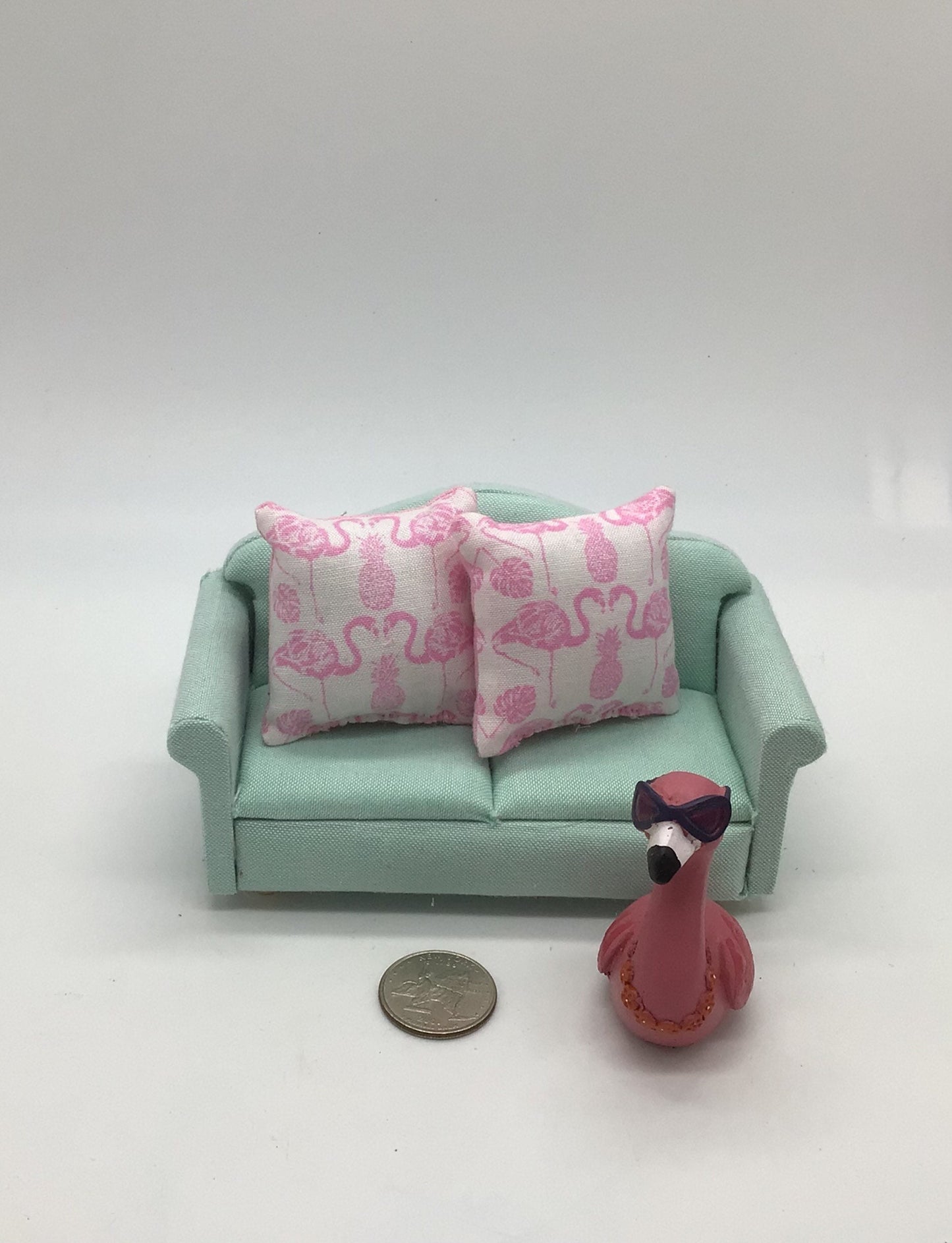 2 Pc. Dollhouse Miniature Flamingo Pillows 1:12 Scale Pillows