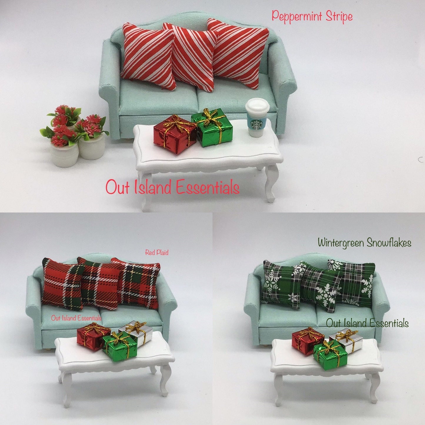 2 Pc. Or 3 Pc. Assorted Dollhouse Miniature Christmas Pillows 1:12 Scale