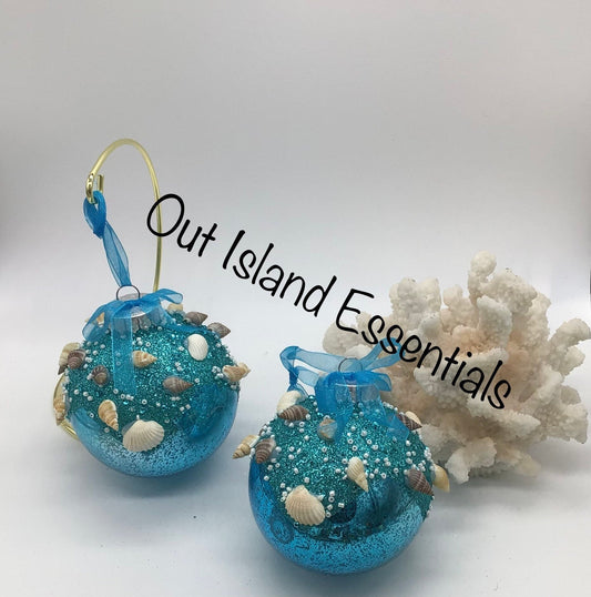 Big Blue | Coastal Ball Of Shells Ornament I Coastal Ornament I Coastal Cottage I Aqua Ornament I Seashell Ornament I I Coastal Christmas