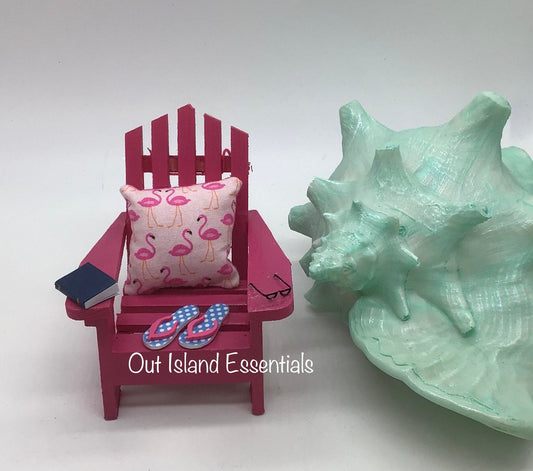 Adirondack Pink Flamingo Christmas Ornament, Christmas Beach Ornament, Handmade Adirondack Chair Christmas Ornament