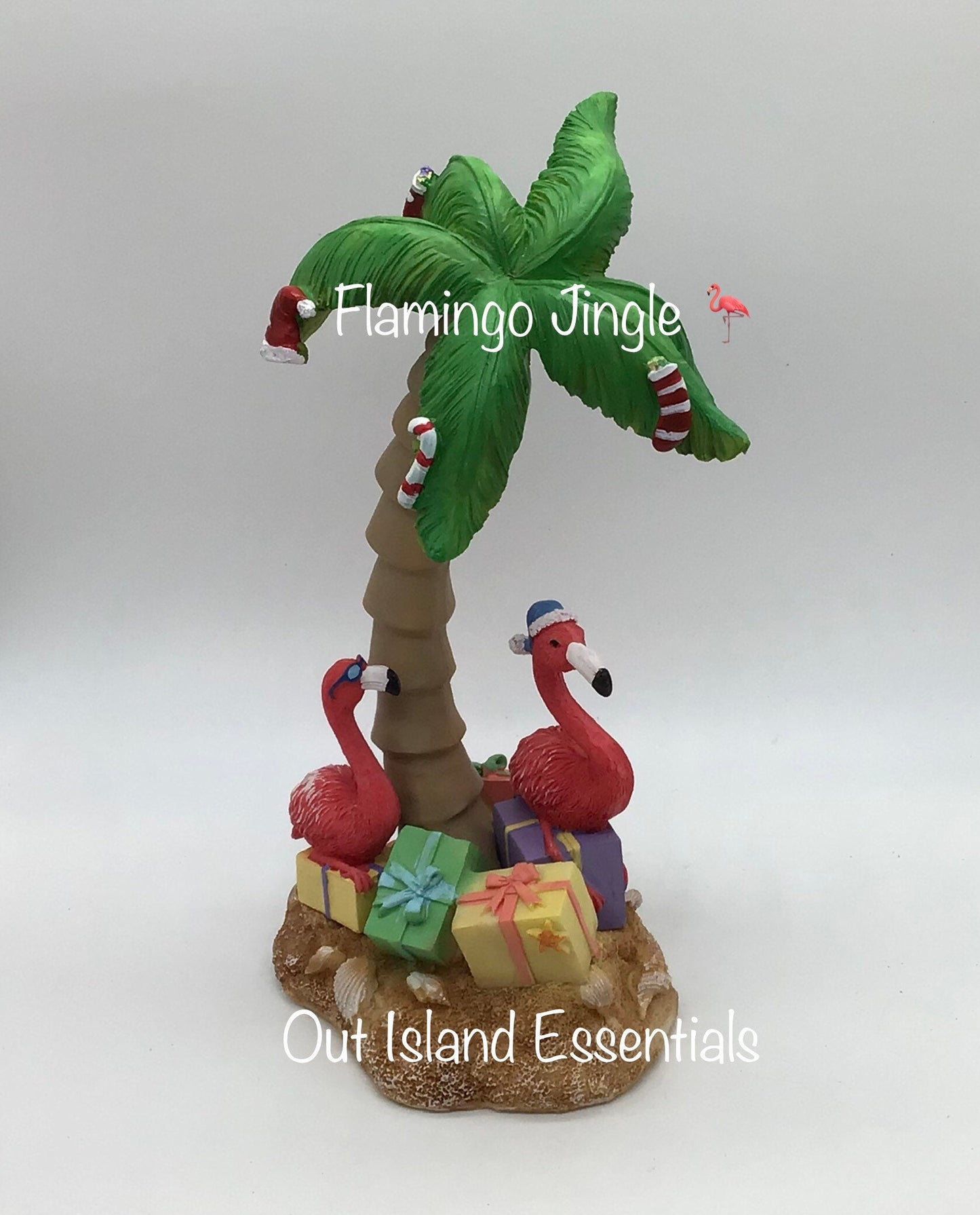 Flamingo Christmas Palm Statue