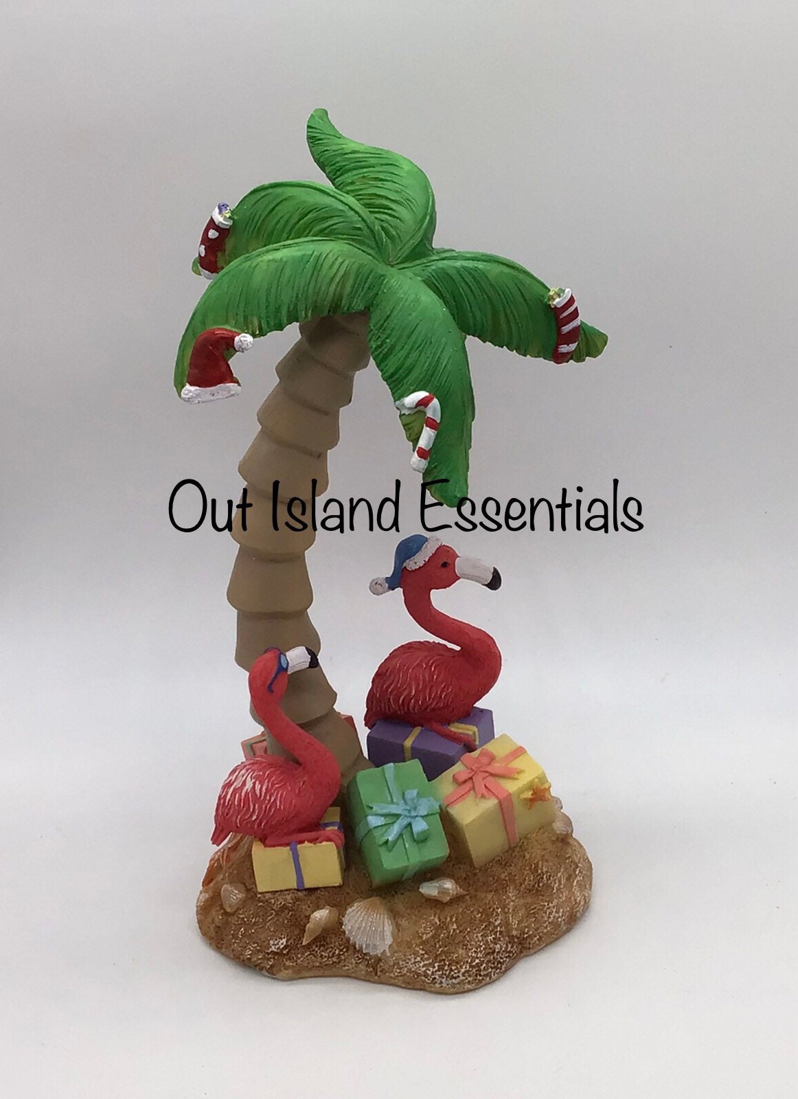 Flamingo Christmas Palm Statue