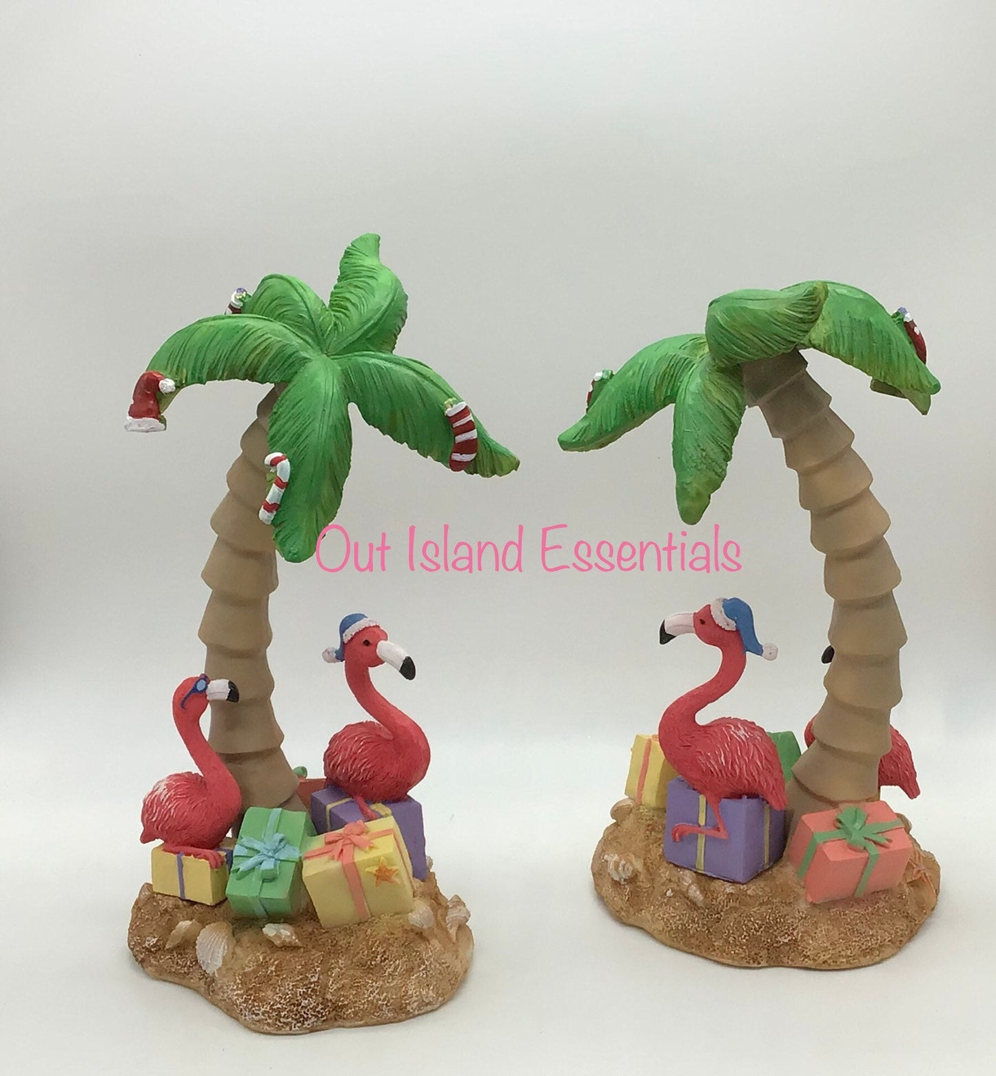 Flamingo Christmas Palm Statue