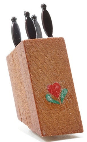 Miniature Knife Block I Dollhouse Knives I Miniature Doll Kitchen Accessories I 1:12 Scale Dollhouse Accessories