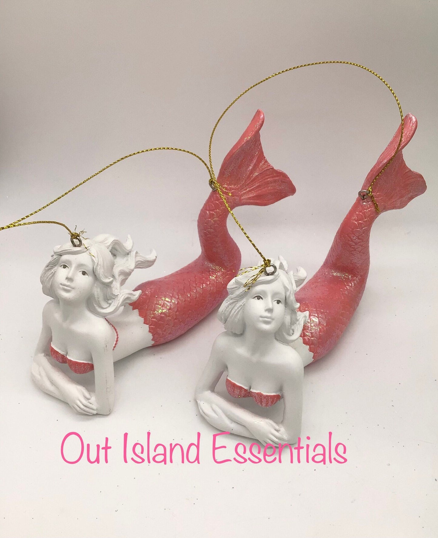 Coral Mermaid Christmas Ornament, Coastal Mermaid Christmas Ornament