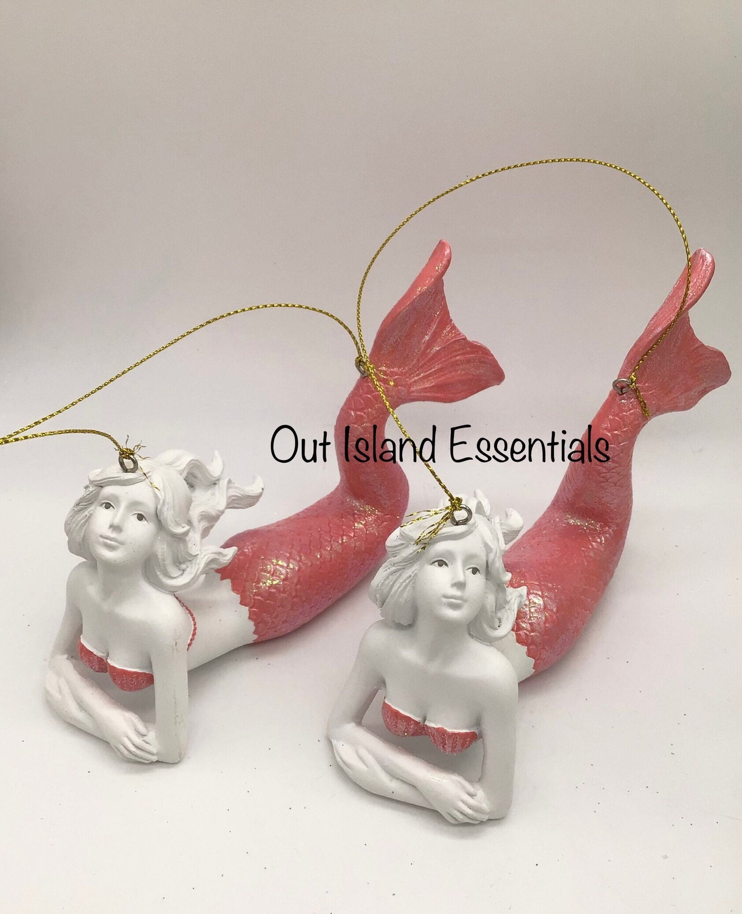 Coral Mermaid Christmas Ornament, Coastal Mermaid Christmas Ornament