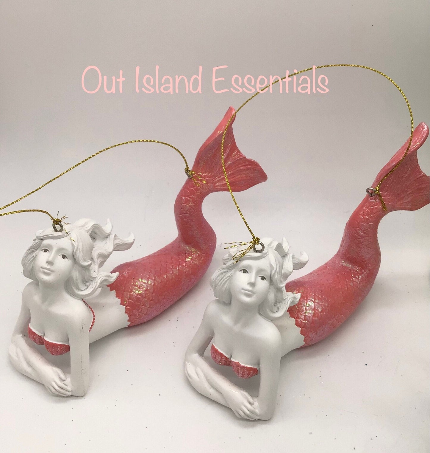 Coral Mermaid Christmas Ornament, Coastal Mermaid Christmas Ornament