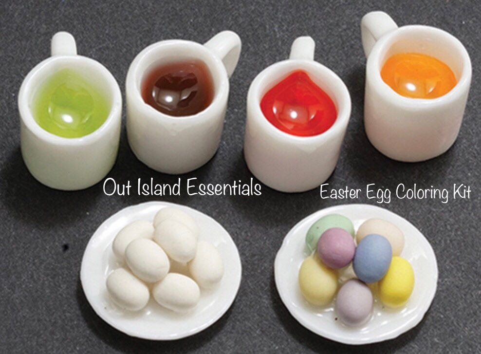 6 Pcs. Dollhouse Easter Eggs I Miniature Doll Egg Dye Kit I Miniature Dollhouse Easter Eggs I 1:12 Scale Dollhouse Accessories