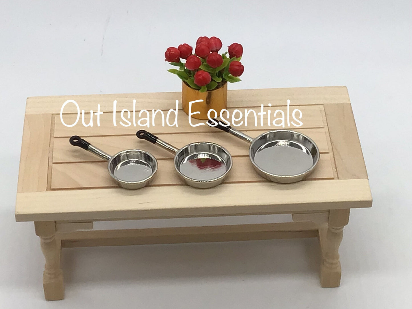 3 Pcs. Dollhouse Silver Frying Pans I Miniature Doll Pans I Miniature Dollhouse Cooking Pans I 1:12 Scale Dollhouse Cooking Accessories