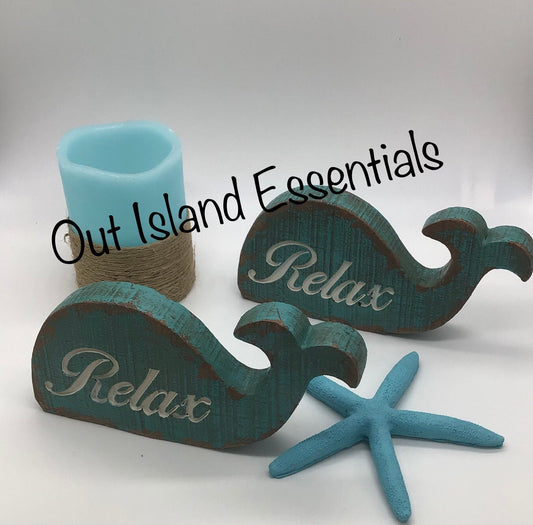 Relax Sign I Beach Sign I Coastal Decor Sign I Tiered Tray Decor I Beachy Whale Sign I Coastal Sign I Beach Cottage Tabletop Decor