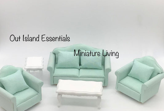 9 Pc. Dollhouse Miniature Living Room Set | Miniature 1:12 Scale Furniture | Dollhouse Accessories | Miniature Accent Pillows And Tables