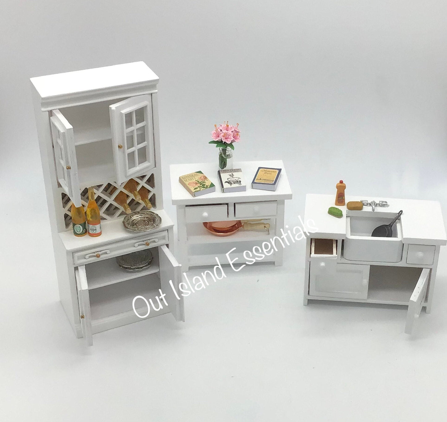 Miniature Large White Kitchen Cabinet I Dollhouse Miniature White Kitchen Cabinet I Miniature 1:12 Scale Kitchen Cabinet Unit