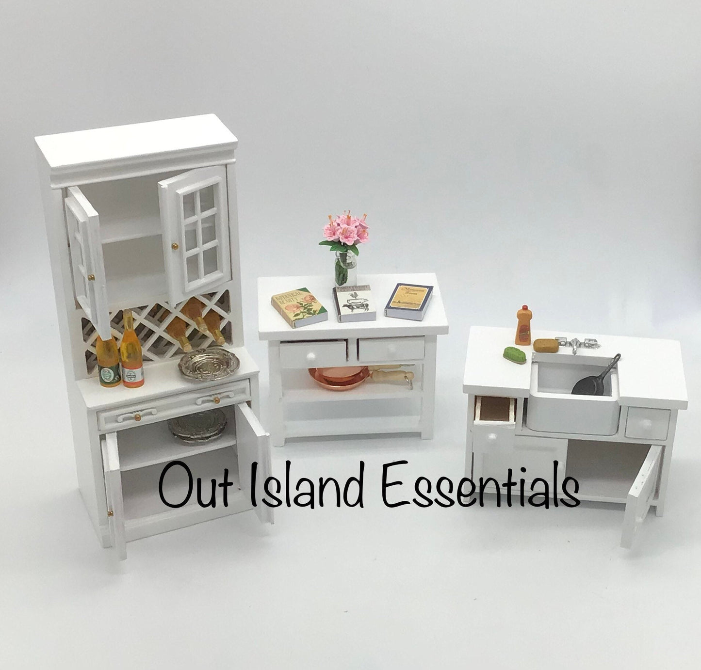 Miniature Large White Kitchen Cabinet I Dollhouse Miniature White Kitchen Cabinet I Miniature 1:12 Scale Kitchen Cabinet Unit