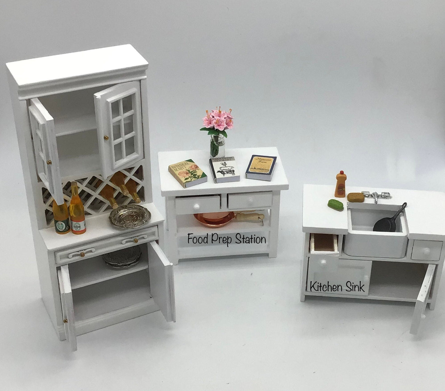 Miniature Large White Kitchen Cabinet I Dollhouse Miniature White Kitchen Cabinet I Miniature 1:12 Scale Kitchen Cabinet Unit