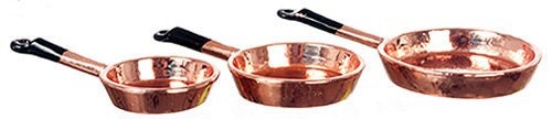 3 Pcs. Dollhouse Copper Frying Pans 1:12 Scale