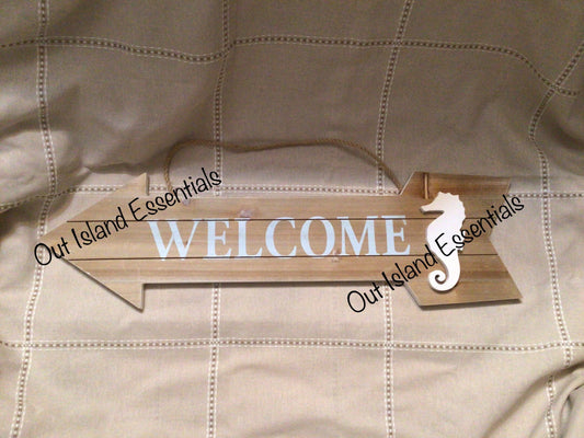 Welcome Sign I Coastal Decor Sign I Beach Sign I Pool Decor I Coastal Welcome I Beach Cottage Sign I Seahorse Sign I Coastal Cottage Decor