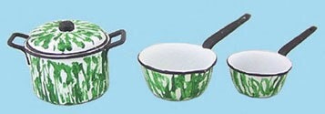 4 Pc. Dollhouse Green Flow Kitchenware I Miniature Doll Flow Sauce Pan I Miniature Dollhouse Kitchenware I 1:12 Scale Dollhouse Cooking Pots