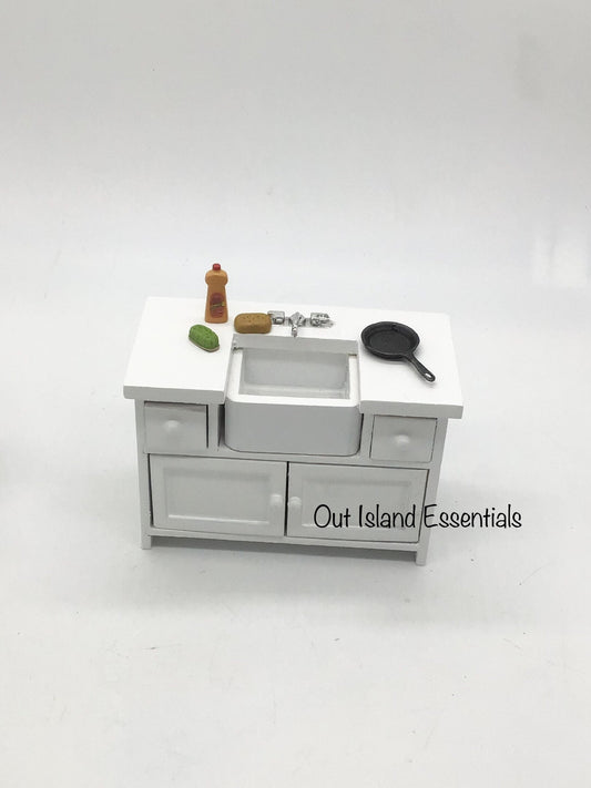 Miniature  Kitchen Sink I Dollhouse Miniature White Kitchen Sink I Miniature 1:12 Scale Kitchen Sink Unit