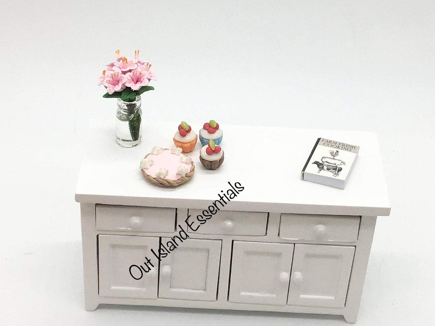 Miniature Kitchen Counter With Drawers I Dollhouse Miniature White Kitchen Extra Counter Furniture I Miniature 1:12 Scale Kitchen