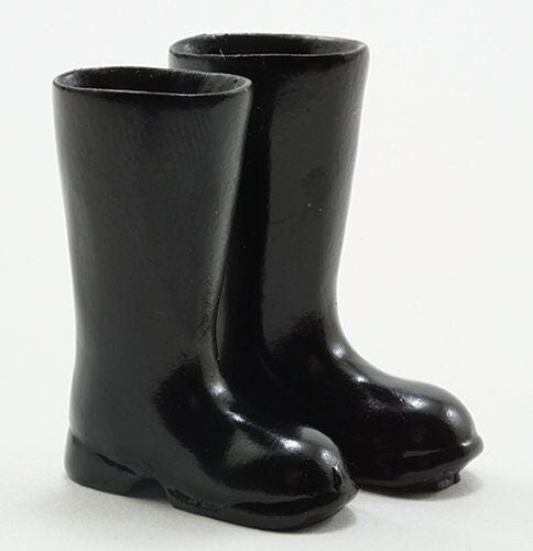 1 Pair Of Dollhouse Miniature Black Rubber Boots