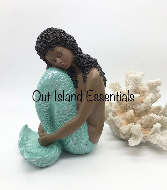 Brown Mermaid Statue, Black Mermaid Decoration, Little Melanin Mermaid